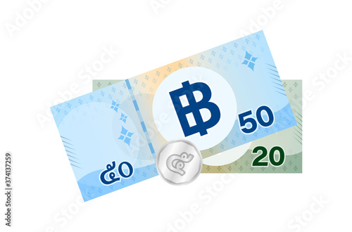 75 baht thai banknote money, thai currency seventy five THB concept, bank note money thailand baht for business and finance icon, pile of paper money isolated on white background