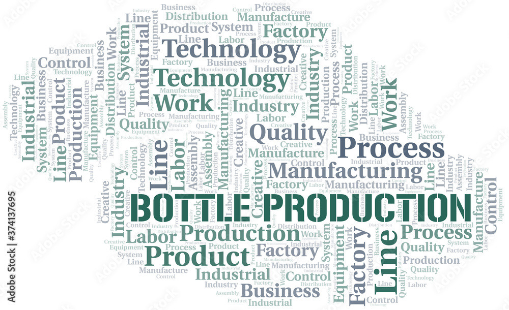 Bottle Production word cloud create with text only.