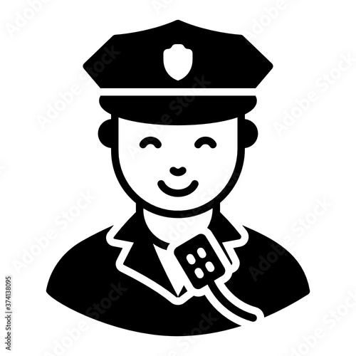 
Male cop wearing cap, flat vector of policeman
