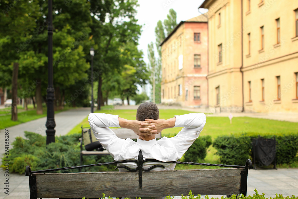 Fototapeta premium Handsome businessman relaxing in park