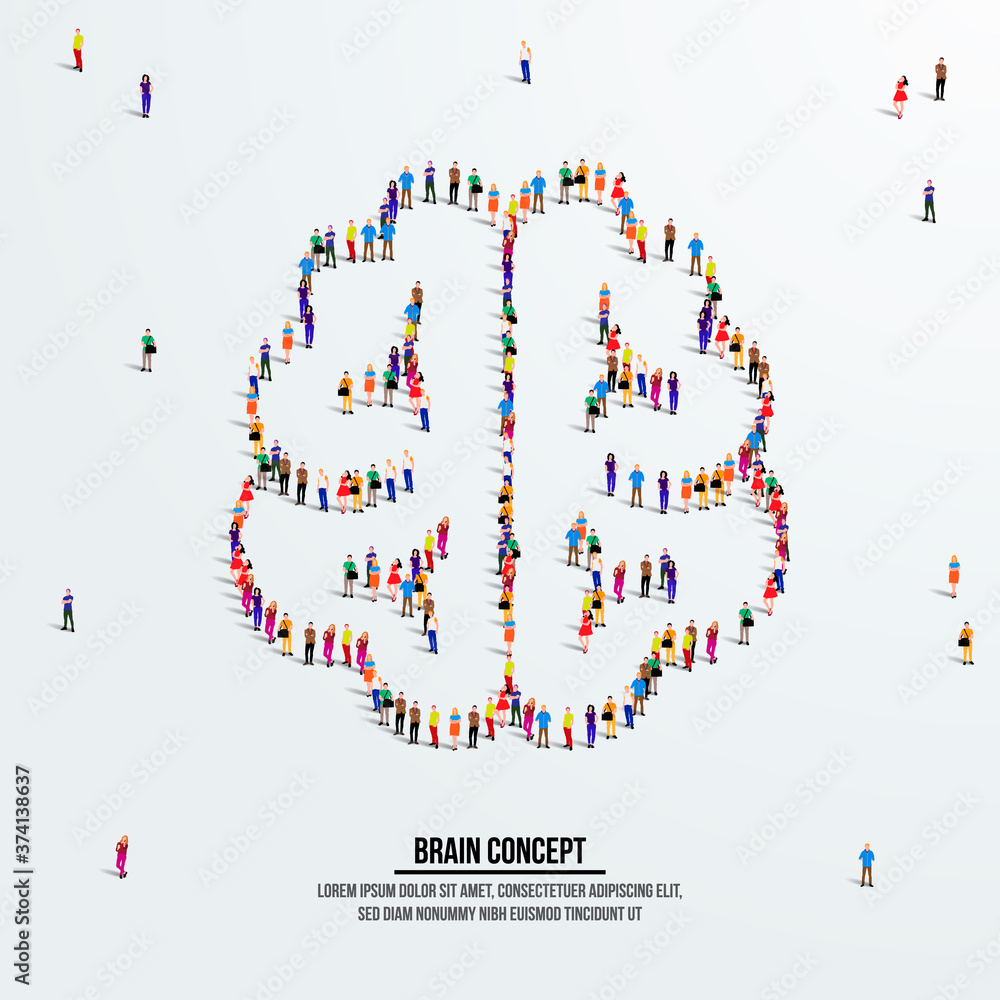 Brain concept. A large group of people form to create a shape brain. People organ icon series. Vector illustration. Brain concept. A large group of people form to create a shape brain. People organ icon series. Vector illustration.