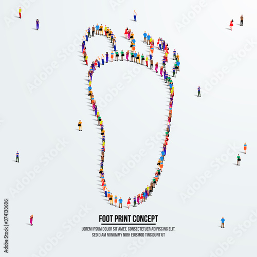 Foot or leg concept. A large group of people form to create a shape foot or leg. People organ icon series. Vector illustration.