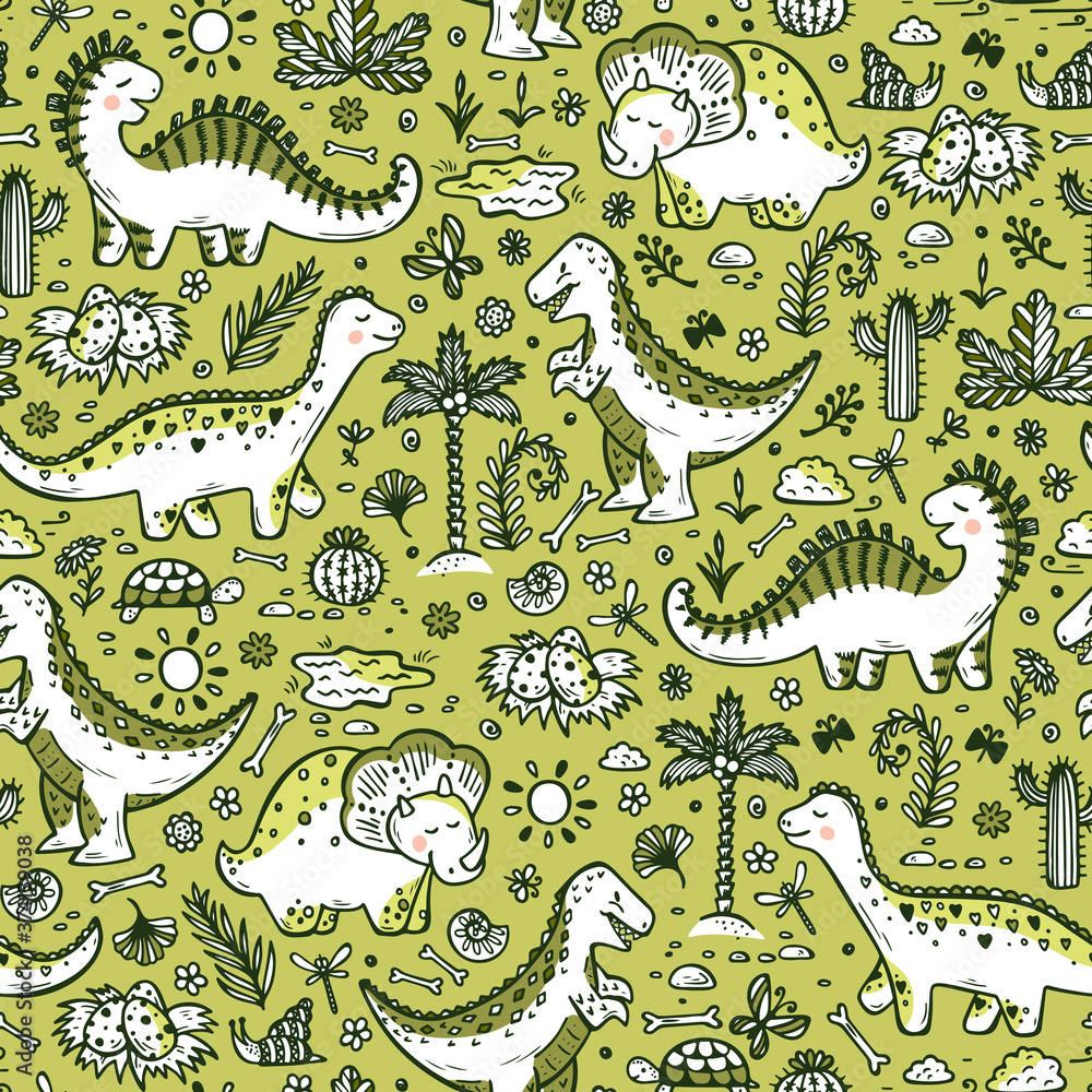 Extinct animals. Prehistoric Reptiles. Cute Cartoon Dinosaur Vector