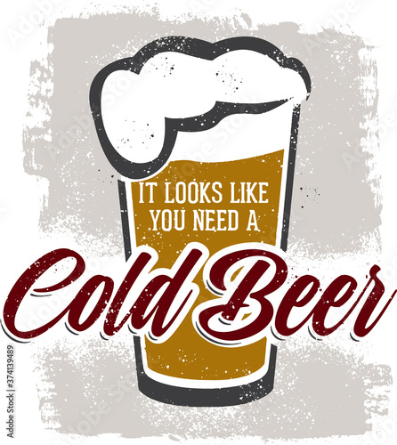 Vintage Cold Beer Bar Sign