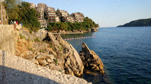 Layered cliffs on the adriatic coast (Montenegro, Budva)