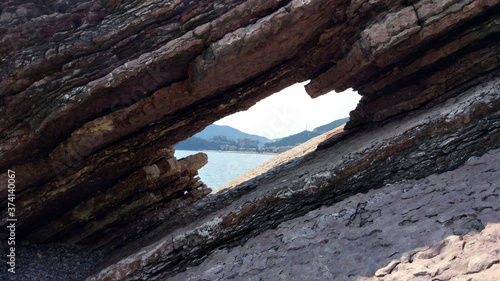Layered cliffs on the adriatic coast (Montenegro, Budva)