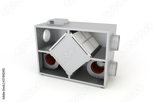 Opened Air Recuperator. Filtration and ventilation system, 3d illustration