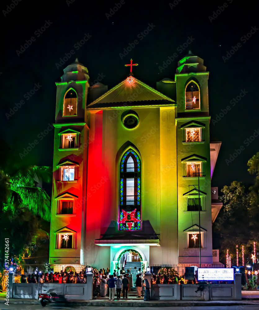 Fototapeta premium Prayer at Saint Mary’s Malankara Catholic Cathedral Church, Pune.
