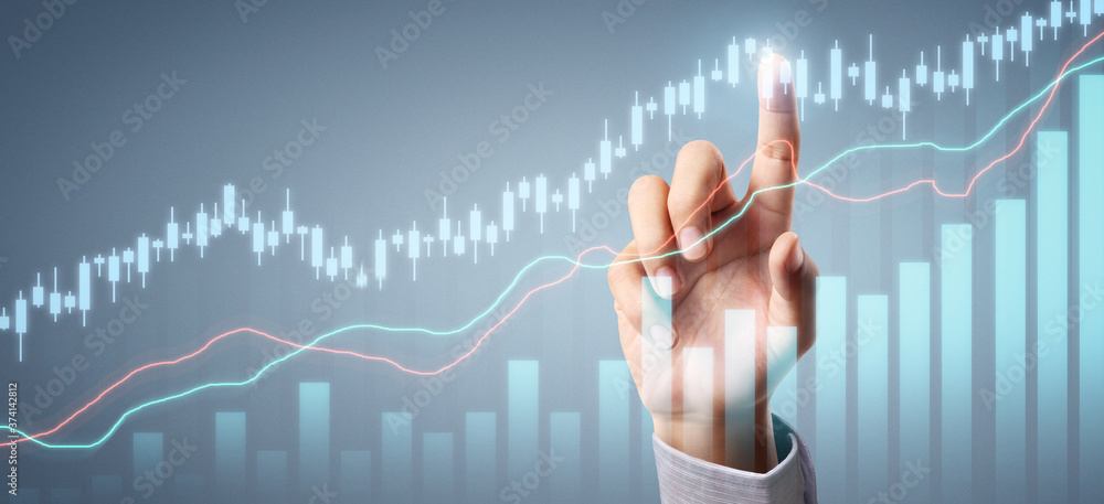 Businessman plan graph growth and increase of chart positive indicators in his business Businessman plan graph growth and increase of chart positive indicators in his business