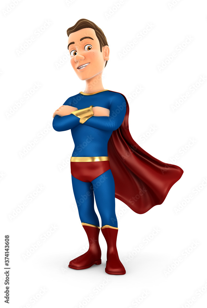 3d superhero standing with arms crossed