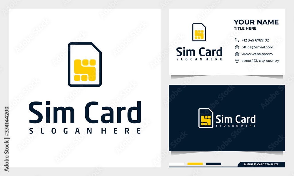 Sim card line icon, logo outline vector sign with business card template