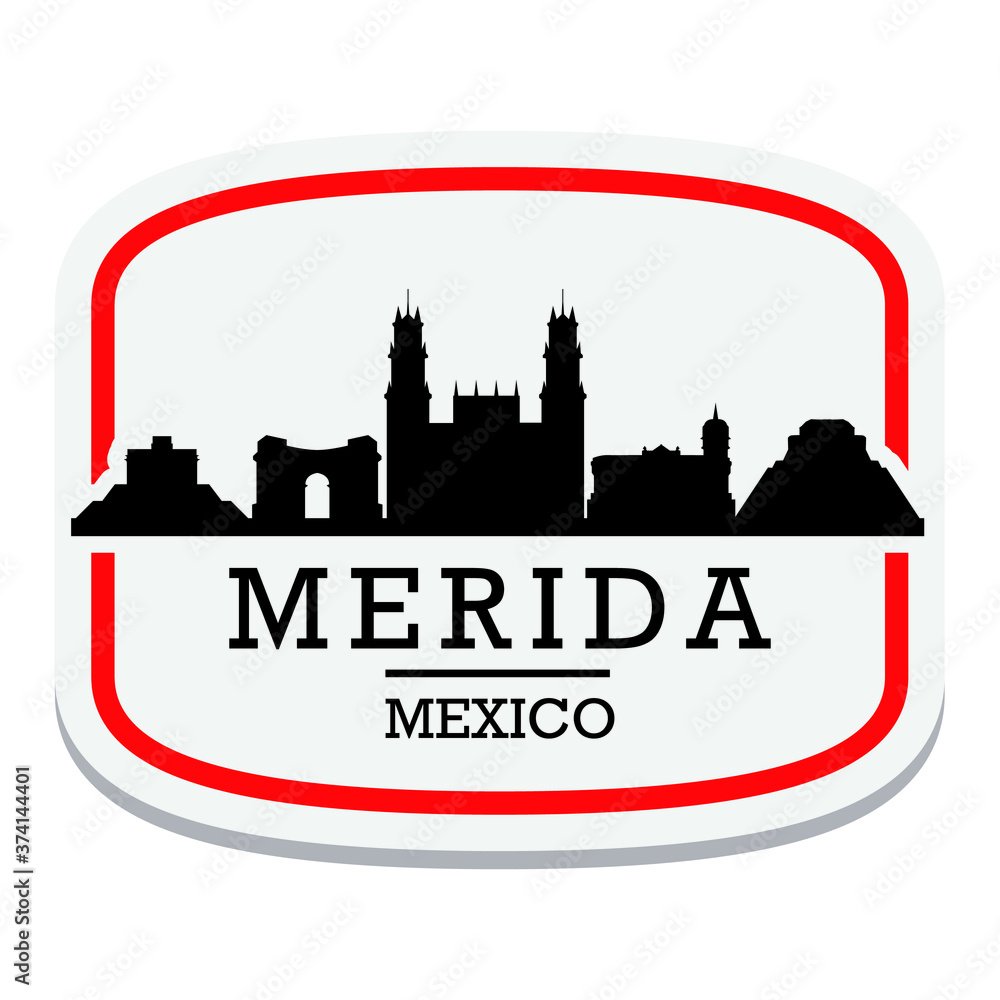 Fototapeta premium Merida Yucatan Mexico Label Stamp Icon Skyline City Design Tourism Landmark.