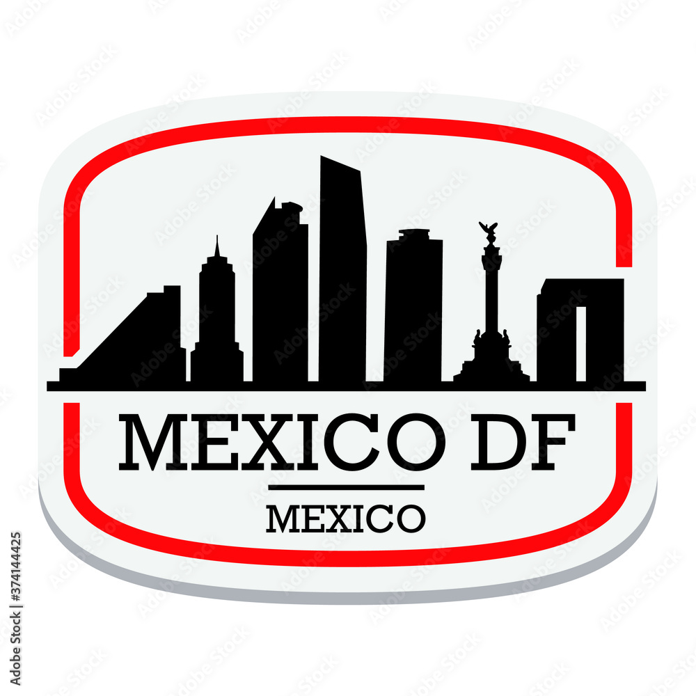 Mexico DF Mexico Label Stamp Icon Skyline City Design Tourism landmark.