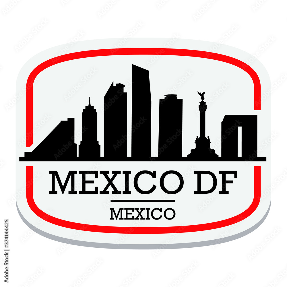 Naklejka premium Mexico DF Mexico Label Stamp Icon Skyline City Design Tourism landmark.
