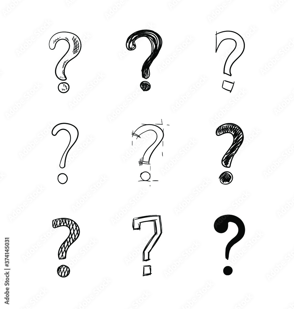 Vector set of hand drawn questions marks isolated on white background, doodle drawings.
Vector set of hand drawn questions marks isolated on white background, doodle drawings.