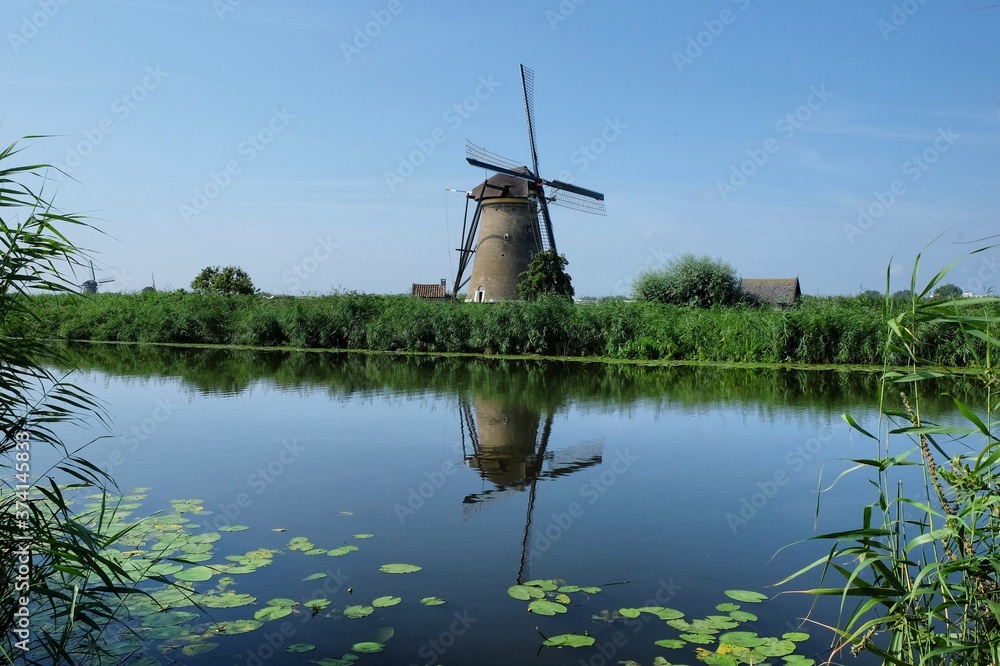 Windmills at Kinderdijk, South Holland on a summer's day