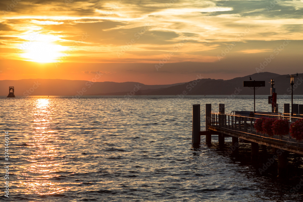 Geneva lake sunset in Switzerland
