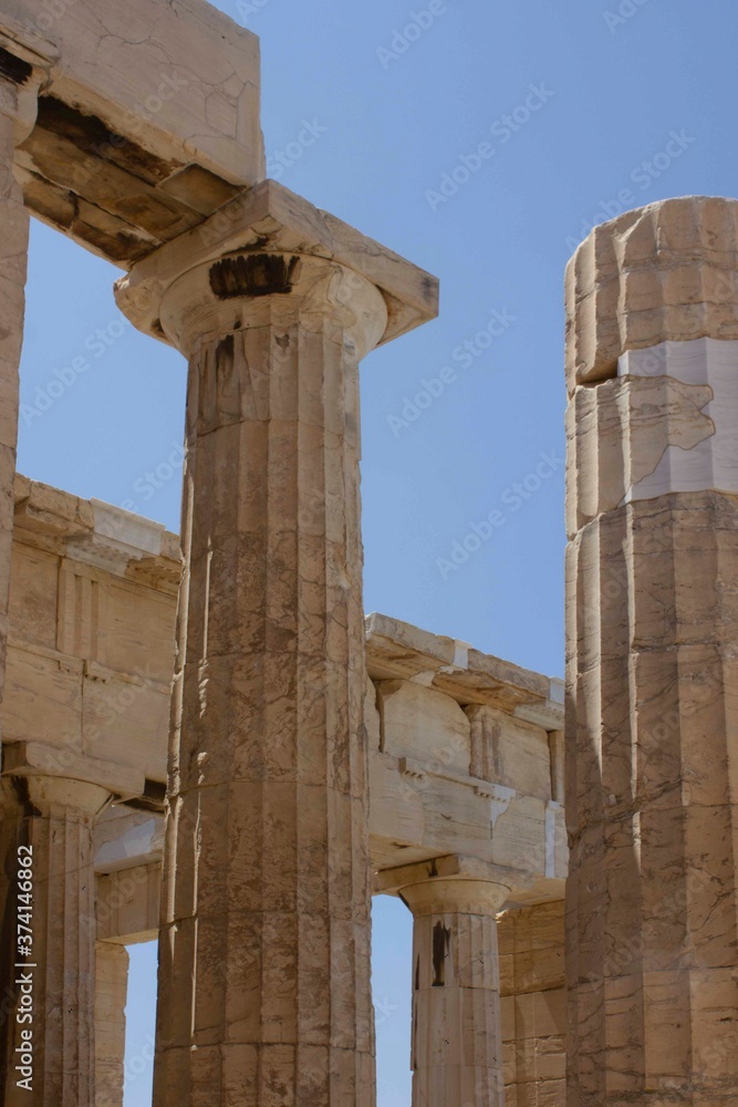 Arcitectural detail against sky of Propylea columns ruins in Athens, Greece Arcitectural detail against sky of Propylea columns ruins in Athens, Greece