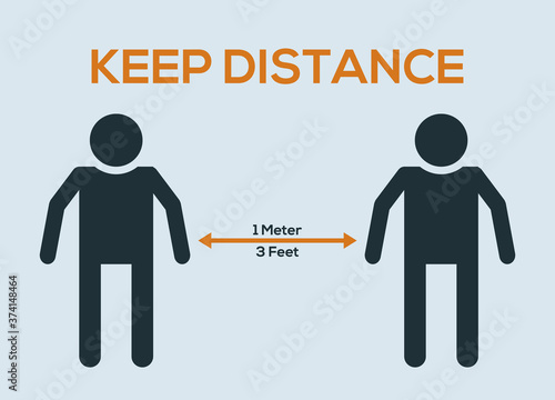 Keep distance sign. Coronovirus epidemic protective equipment. Preventive measures. Steps to protect yourself. Keep the 1 meter distance. Vector illustration
