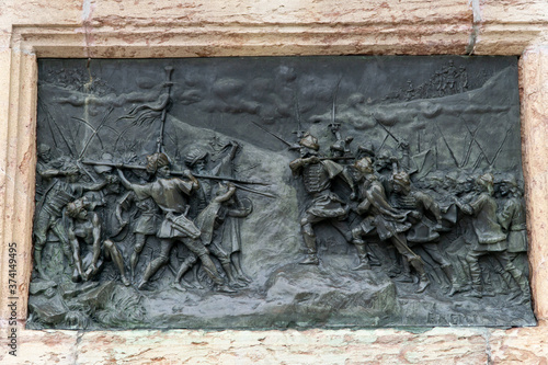 Bas Relief of a medieval battle between Moldovans and Ottomans photo