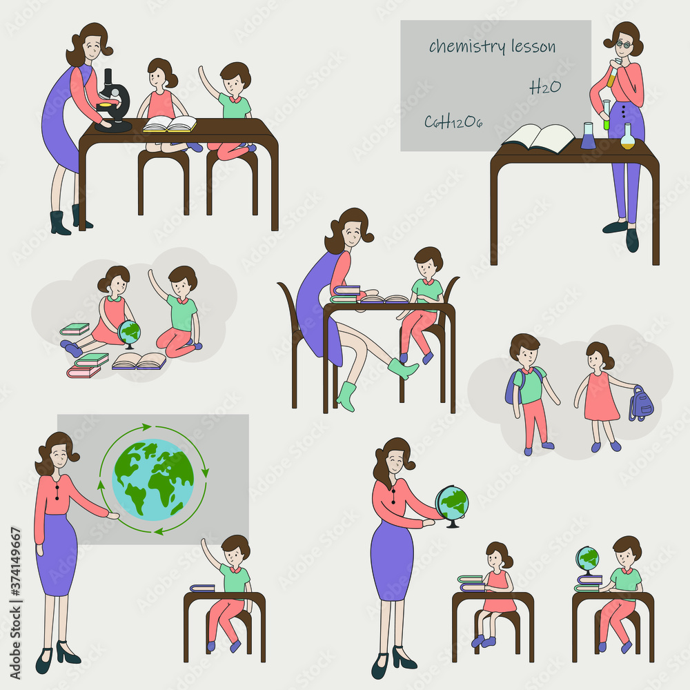Teacher and students Cartoon people schooling illustration