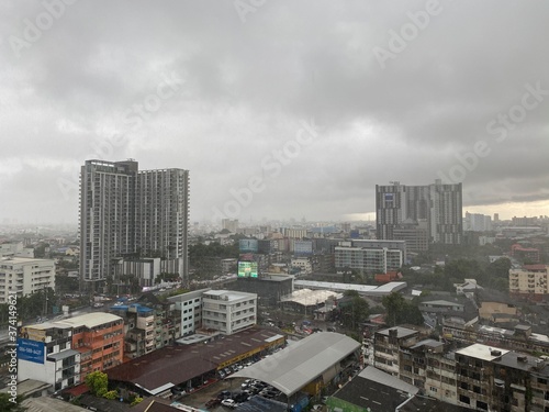 rooftop view of the city on a rainy day , Nonthaburi Thailand