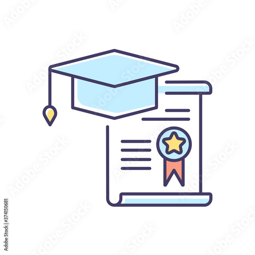 Internship RGB color icon. Vocational education, professional practice. Skills development, experience gaining. Graduation certificate isolated vector illustration