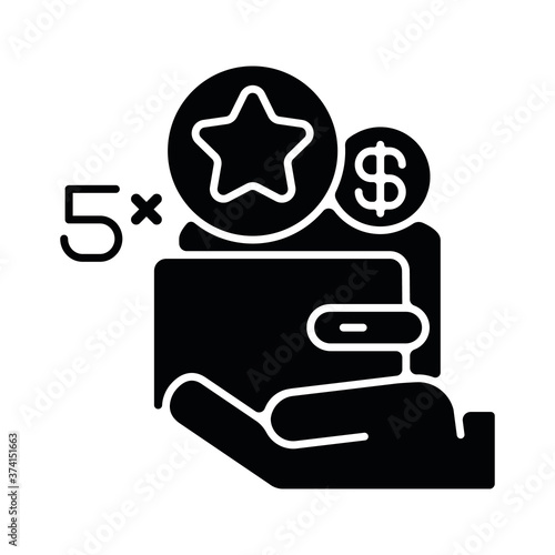 Bonus program black glyph icon. Company employment benefits. Employee salary raise silhouette symbol on white space. Financial encouragement and motivation of workers. Vector isolated illustration