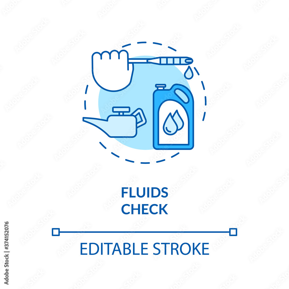 Fluids check concept icon. Required fluids inspection. Engine oil, coolant, power steering fluid