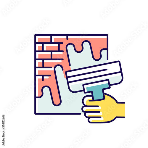 Wall putty RGB color icon. Wide spatula knife. Plastering process. Designing buildings. Walls decoration. Spackling instruments. Home remodeling and maintenance. Isolated vector illustration
