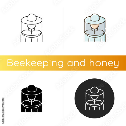 Beekeeper suit icon. Linear black and RGB color styles. Professional apiarist protective workwear. Beekeeping, apiculture. Apiary worker, bee farm employee isolated vector illustrations