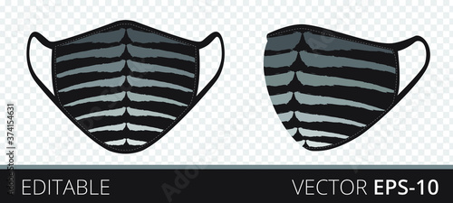 Set medical mask with patterned fabrics to protect against infection, polluted air and transmission of coronavirus covid-19. Vector illustration. Isolated on transparent background.