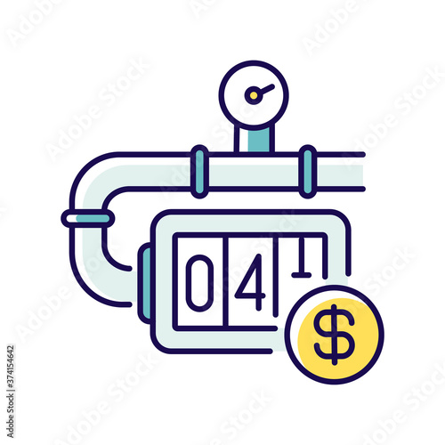Counter installation RGB color icon. Natural gas meter. Domestic gas distribution counter. Public utilities. Energy consumption. House maintenance and improvements. Isolated vector illustration