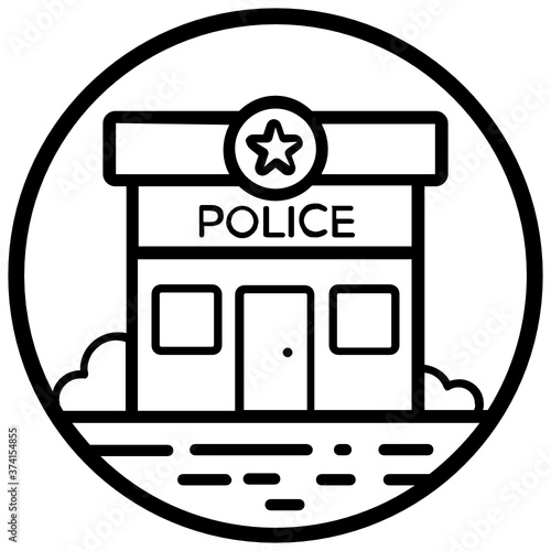 
Police station icon in line rounded style, lockup  
