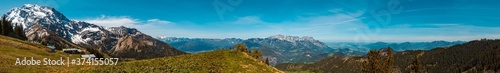 High resolution stitched panorama of a beautiful alpine view at the famous Rossfeldstrasse near Berchtesgaden  Bavaria  Germany