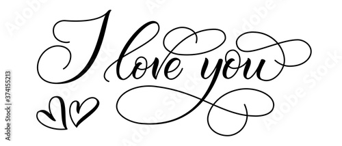 Handwritten modern brush calligraphy I Love You on white background for Valentines day card. Vector illustration.