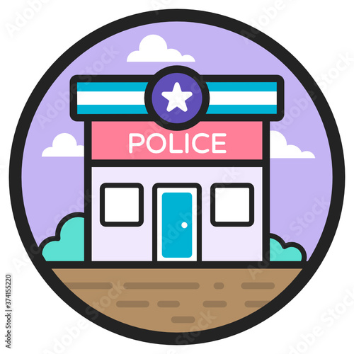 
Police station icon in flat rounded style, lockup  
