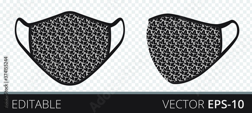 Set medical mask with patterned fabrics to protect against infection, polluted air and transmission of coronavirus covid-19. Vector illustration. Isolated on transparent background.