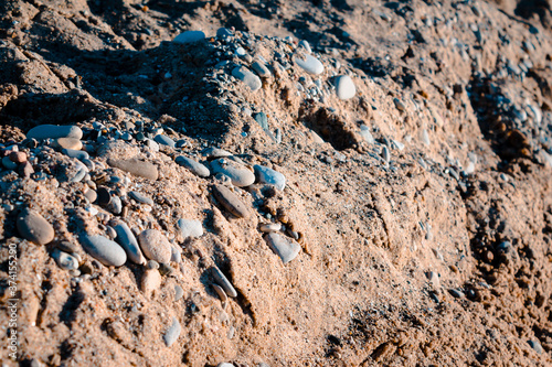 Raw Petoskey Stones in the sand on the beach in Charlevoix Michigan photo