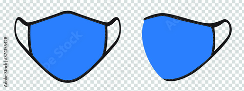 Set medical mask with patterned fabrics to protect against infection, polluted air and transmission of coronavirus covid-19. Vector illustration. Isolated on transparent background.