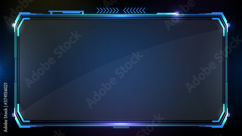 abstract futuristic background of blue glowing technology sci fi frame hud ui