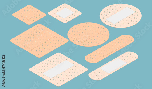 Isometric medical bactericidal plaster. Medical plasters isolated on white background