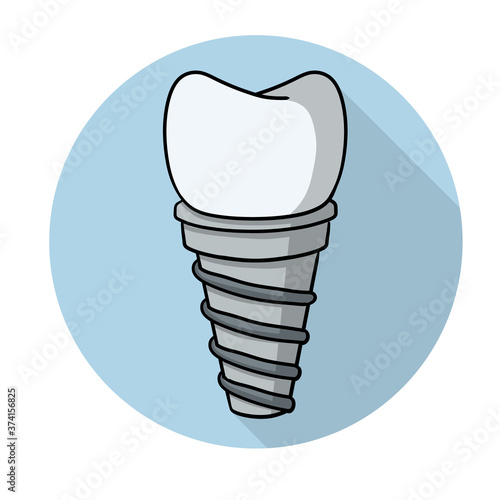 Tooth pin. White Dentist element. Dental care and implant. Medical white part with the thread for the mouth. Operation for health. Doctor job. Color Cartoon illustration