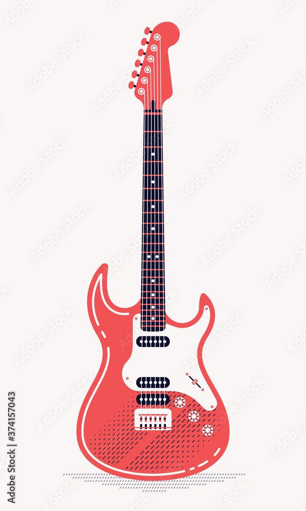 Lovely vector retro collage style decorative string musical instrument rock electric guitar. Ideal for music themed graphic and web design Lovely vector retro collage style decorative string musical instrument rock electric guitar. Ideal for music themed graphic and web design