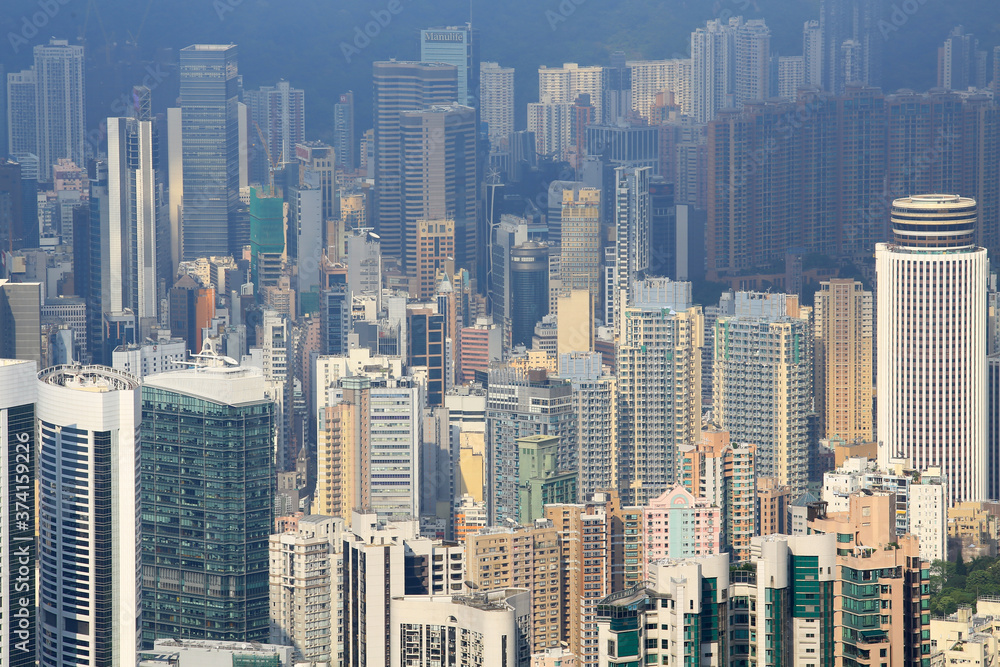 Fototapeta the foggy city of hong kong