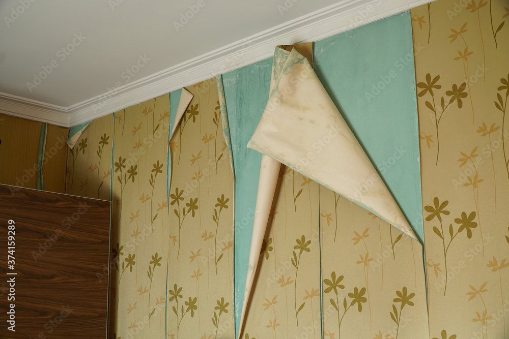Open wallpaper seam on damp walls, peeling wallpaper seam repair Stock  Photo | Adobe Stock