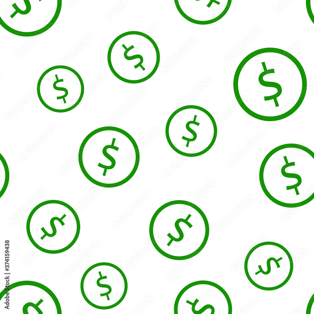 Round dollar green sign coins seamless pattern, business and finance, income growth, financial background, illustration on white background. Round dollar green sign coins seamless pattern, business and finance, income growth, financial background, illustration on white background.