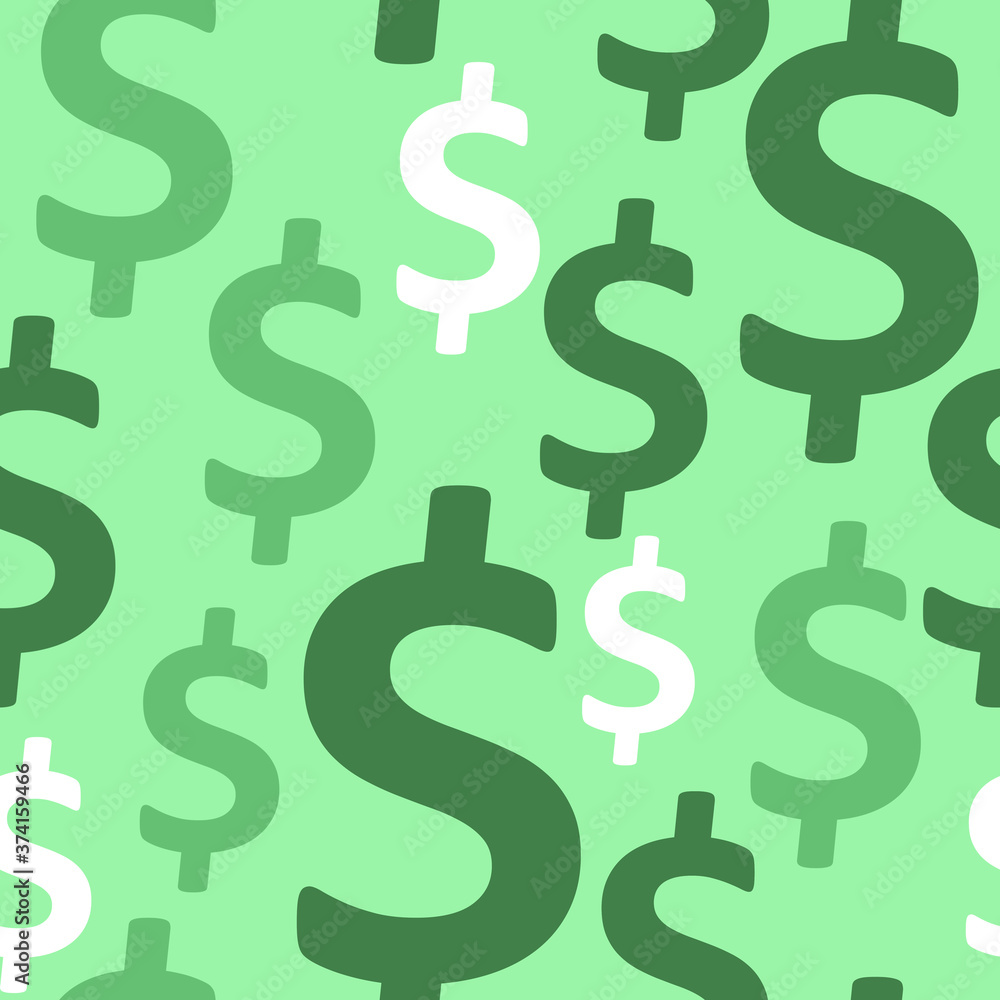 Dollar sign seamless pattern. Wrapping background with repeating USA currency symbols white green colour on light green background Dollar sign seamless pattern. Wrapping background with repeating USA currency symbols white green colour on light green background