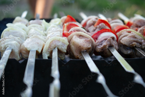 skewers on skewers, fried meat, outdoor recreation