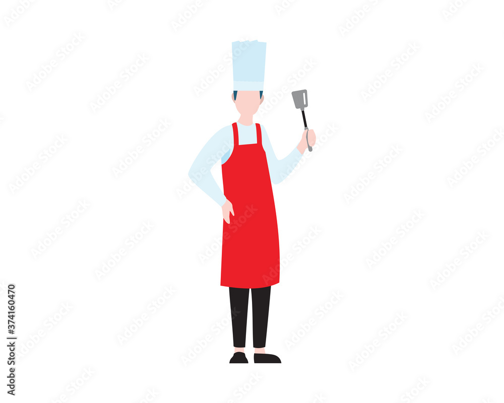 Chef Holding Spatula Gesture Illustration with Cartoon Style Chef Holding Spatula Gesture Illustration with Cartoon Style